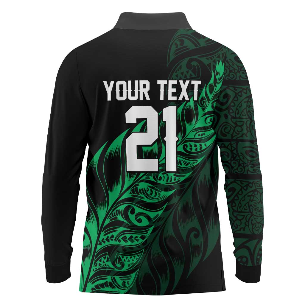 New Zealand Lawn Bowls Custom Long Sleeve Polo Shirt Green Maori Warrior Tribal Silver Fern - Aussie Hoodie
