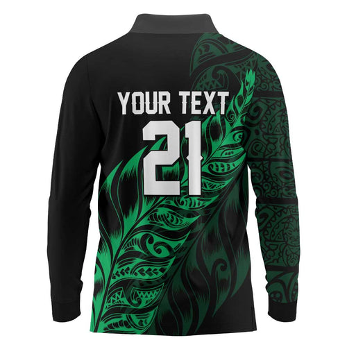 New Zealand Lawn Bowls Custom Long Sleeve Polo Shirt Green Maori Warrior Tribal Silver Fern - Aussie Hoodie