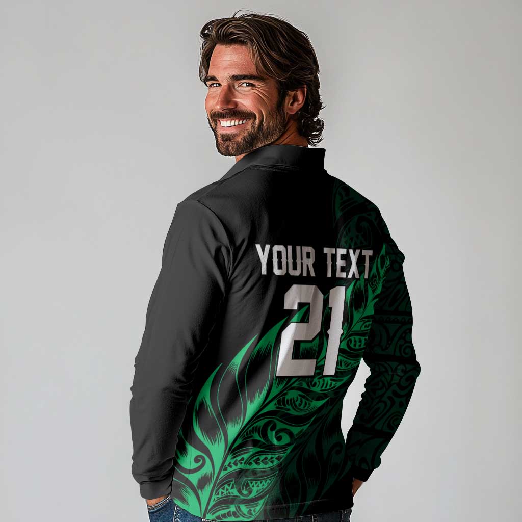 New Zealand Lawn Bowls Custom Long Sleeve Polo Shirt Green Maori Warrior Tribal Silver Fern - Aussie Hoodie