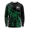 New Zealand Lawn Bowls Custom Long Sleeve Shirt Green Maori Warrior Tribal Silver Fern - Aussie Hoodie