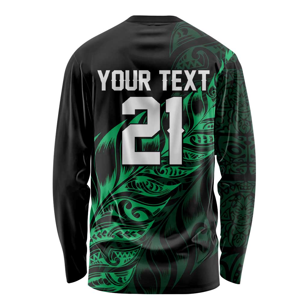 New Zealand Lawn Bowls Custom Long Sleeve Shirt Green Maori Warrior Tribal Silver Fern - Aussie Hoodie