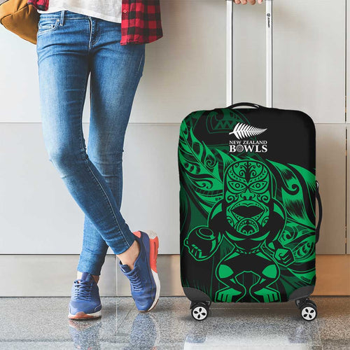 New Zealand Lawn Bowls Luggage Cover Green Maori Warrior Tribal Silver Fern - Aussie Hoodie