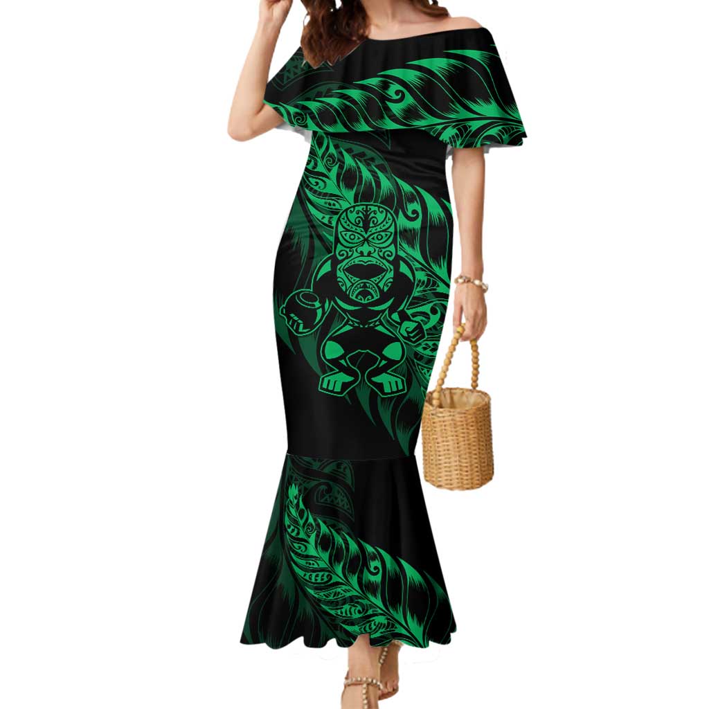 New Zealand Lawn Bowls Custom Mermaid Dress Green Maori Warrior Tribal Silver Fern - Aussie Hoodie