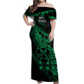 New Zealand Lawn Bowls Custom Off Shoulder Maxi Dress Green Maori Warrior Tribal Silver Fern - Aussie Hoodie