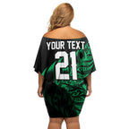 New Zealand Lawn Bowls Custom Off Shoulder Short Dress Green Maori Warrior Tribal Silver Fern - Aussie Hoodie