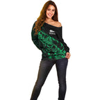 New Zealand Lawn Bowls Custom Off Shoulder Sweater Green Maori Warrior Tribal Silver Fern - Aussie Hoodie