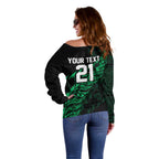 New Zealand Lawn Bowls Custom Off Shoulder Sweater Green Maori Warrior Tribal Silver Fern - Aussie Hoodie