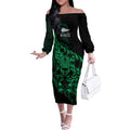 New Zealand Lawn Bowls Custom Off The Shoulder Long Sleeve Dress Green Maori Warrior Tribal Silver Fern - Aussie Hoodie