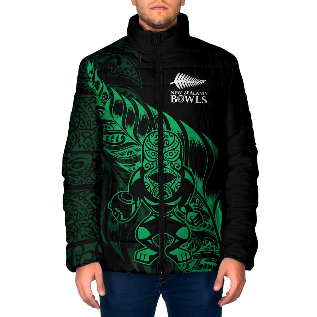 New Zealand Lawn Bowls Custom Padded Jacket Green Maori Warrior Tribal Silver Fern - Aussie Hoodie