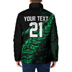 New Zealand Lawn Bowls Custom Padded Jacket Green Maori Warrior Tribal Silver Fern - Aussie Hoodie