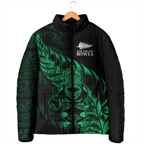 New Zealand Lawn Bowls Custom Padded Jacket Green Maori Warrior Tribal Silver Fern - Aussie Hoodie