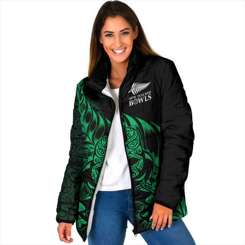New Zealand Lawn Bowls Custom Padded Jacket Green Maori Warrior Tribal Silver Fern - Aussie Hoodie