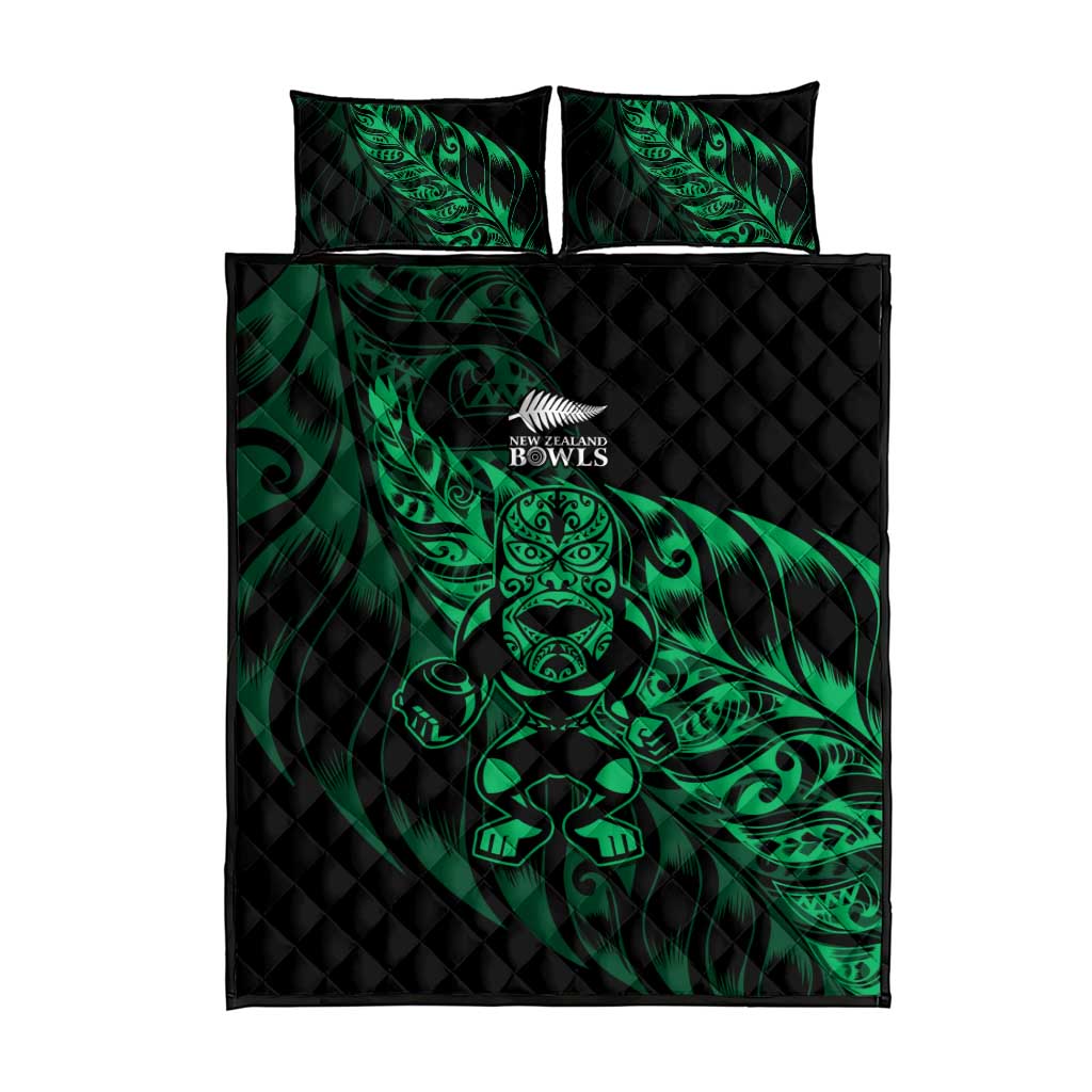 New Zealand Lawn Bowls Quilt Bed Set Green Maori Warrior Tribal Silver Fern - Aussie Hoodie