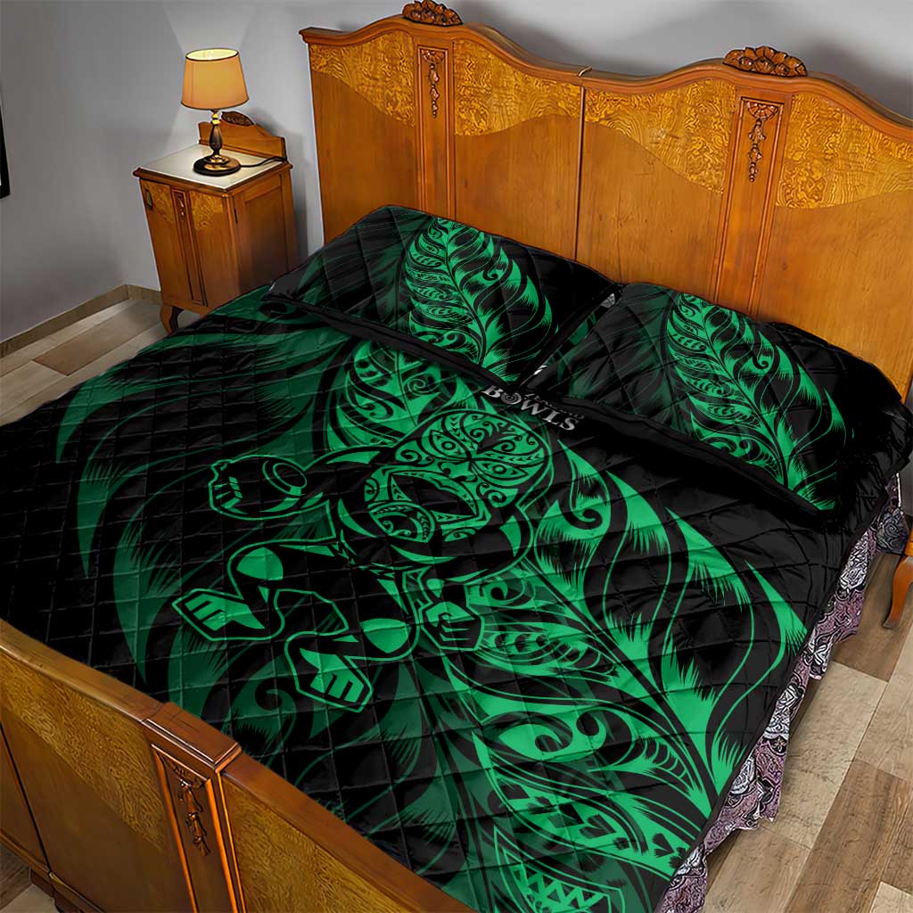 New Zealand Lawn Bowls Quilt Bed Set Green Maori Warrior Tribal Silver Fern - Aussie Hoodie