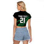 New Zealand Lawn Bowls Custom Raglan Cropped T Shirt Green Maori Warrior Tribal Silver Fern - Aussie Hoodie
