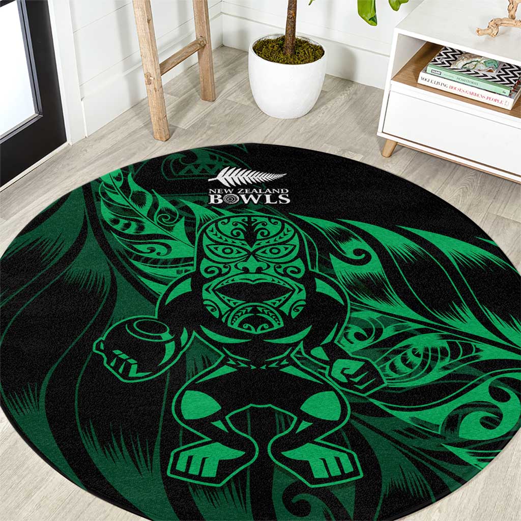 New Zealand Lawn Bowls Round Carpet Green Maori Warrior Tribal Silver Fern - Aussie Hoodie
