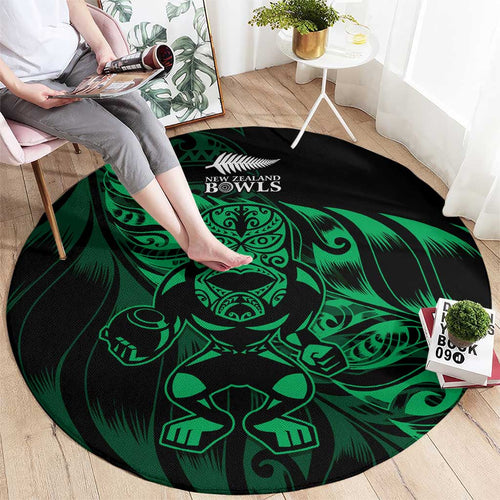 New Zealand Lawn Bowls Round Carpet Green Maori Warrior Tribal Silver Fern - Aussie Hoodie