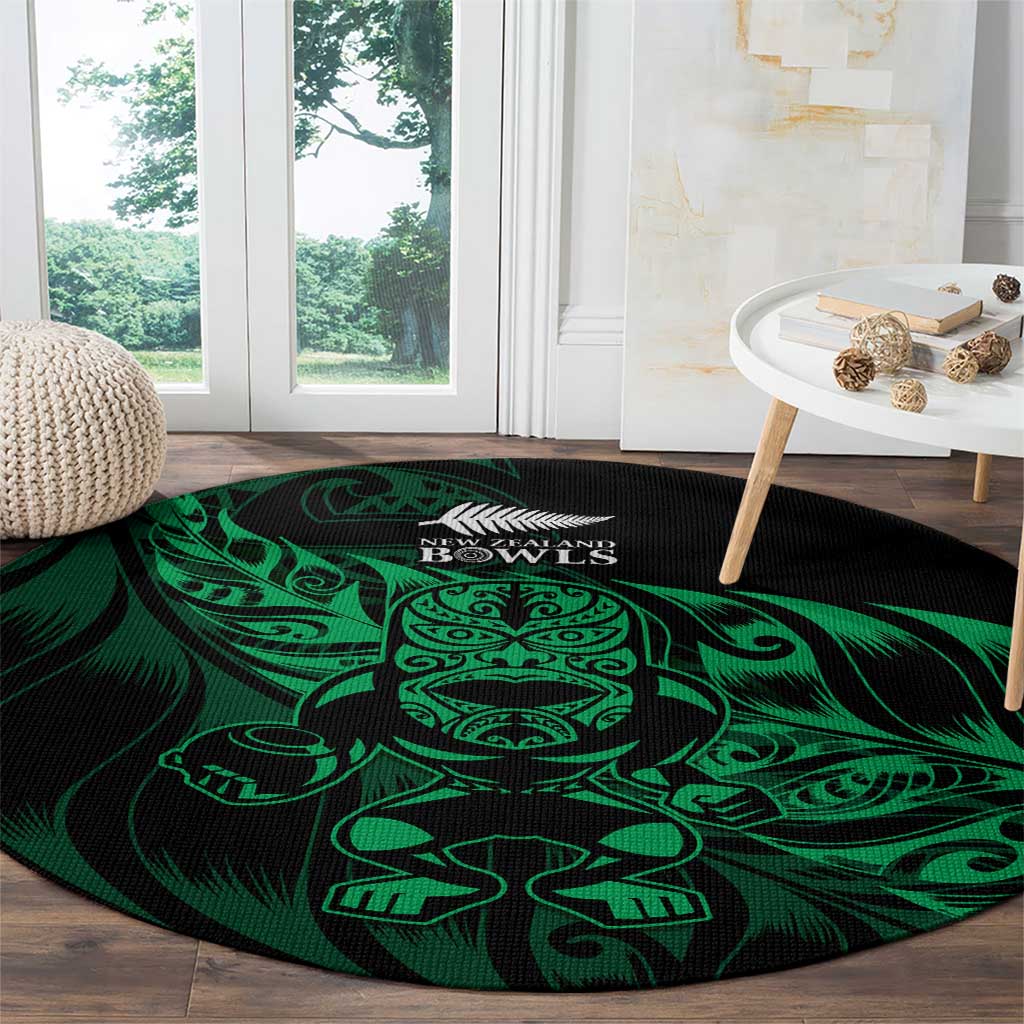 New Zealand Lawn Bowls Round Carpet Green Maori Warrior Tribal Silver Fern - Aussie Hoodie