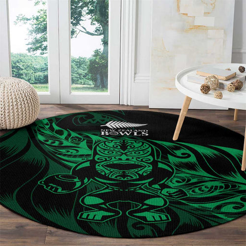 New Zealand Lawn Bowls Round Carpet Green Maori Warrior Tribal Silver Fern - Aussie Hoodie