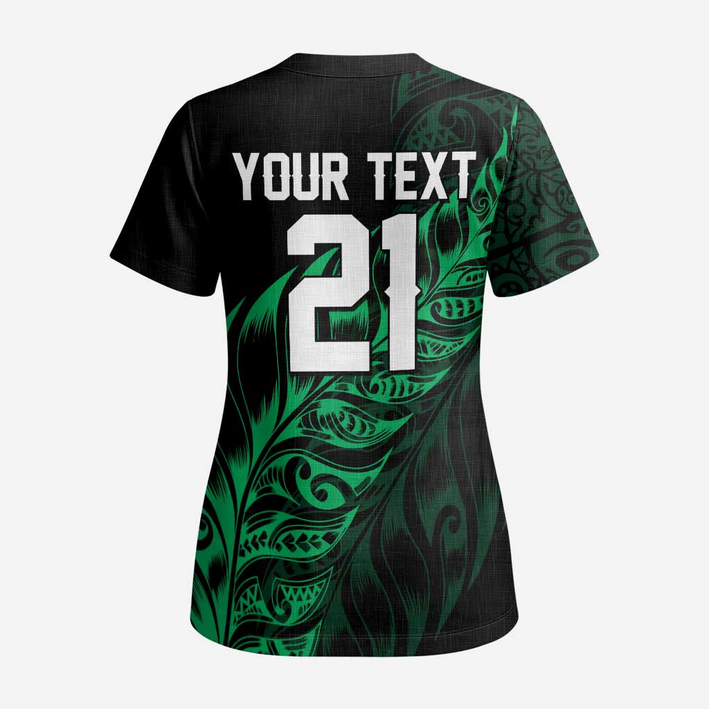 New Zealand Lawn Bowls Custom Scrub Top Green Maori Warrior Tribal Silver Fern - Aussie Hoodie