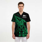 New Zealand Lawn Bowls Custom Scrub Top Green Maori Warrior Tribal Silver Fern - Aussie Hoodie