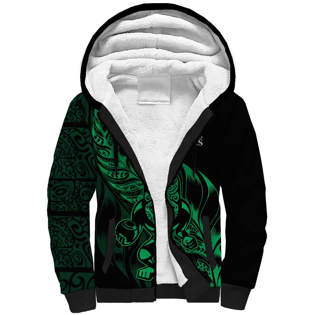 New Zealand Lawn Bowls Custom Sherpa Hoodie Green Maori Warrior Tribal Silver Fern - Aussie Hoodie