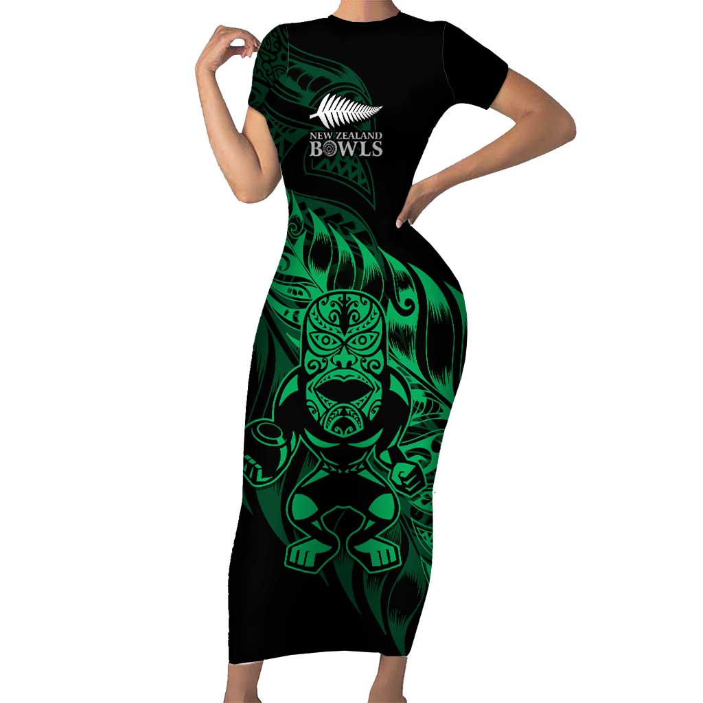 New Zealand Lawn Bowls Custom Short Sleeve Bodycon Dress Green Maori Warrior Tribal Silver Fern - Aussie Hoodie