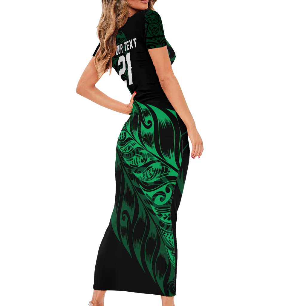 New Zealand Lawn Bowls Custom Short Sleeve Bodycon Dress Green Maori Warrior Tribal Silver Fern - Aussie Hoodie