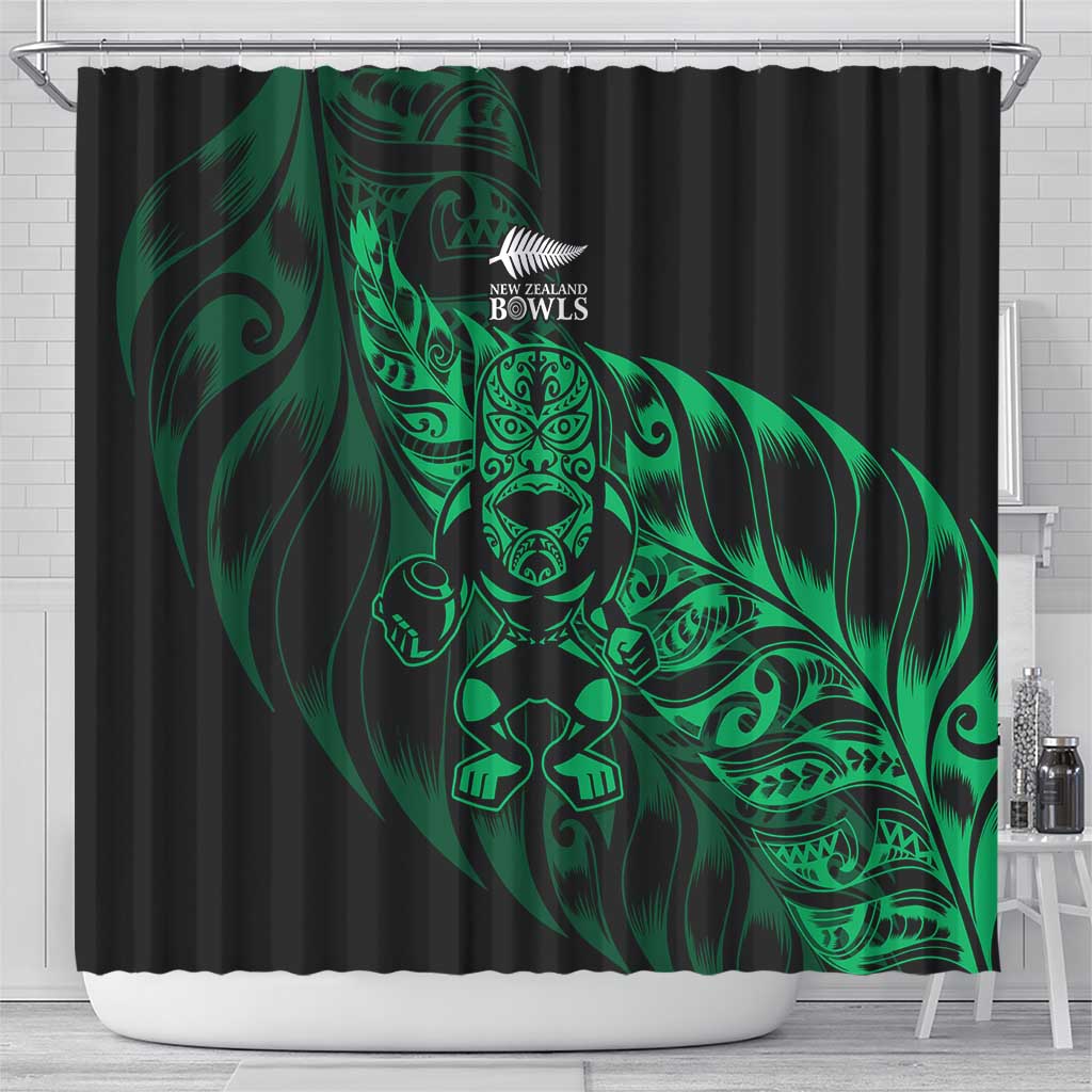 New Zealand Lawn Bowls Shower Curtain Green Maori Warrior Tribal Silver Fern - Aussie Hoodie