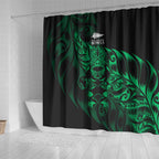New Zealand Lawn Bowls Shower Curtain Green Maori Warrior Tribal Silver Fern - Aussie Hoodie