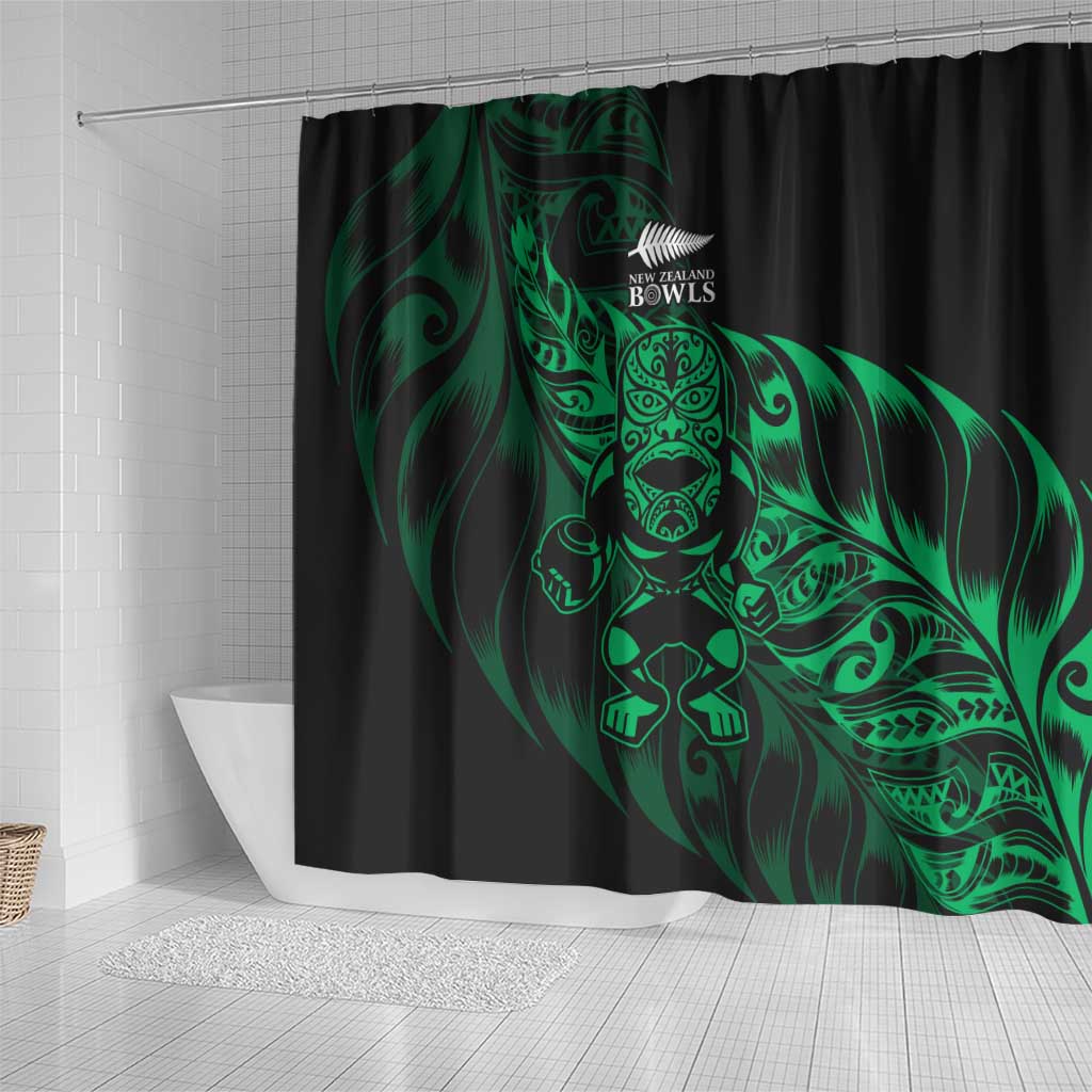 New Zealand Lawn Bowls Shower Curtain Green Maori Warrior Tribal Silver Fern - Aussie Hoodie