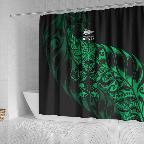 New Zealand Lawn Bowls Shower Curtain Green Maori Warrior Tribal Silver Fern - Aussie Hoodie