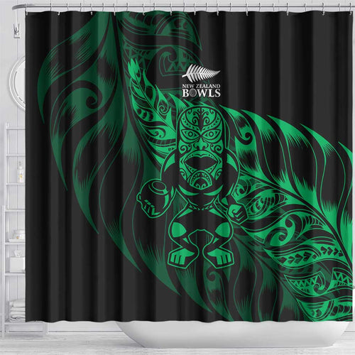New Zealand Lawn Bowls Shower Curtain Green Maori Warrior Tribal Silver Fern - Aussie Hoodie