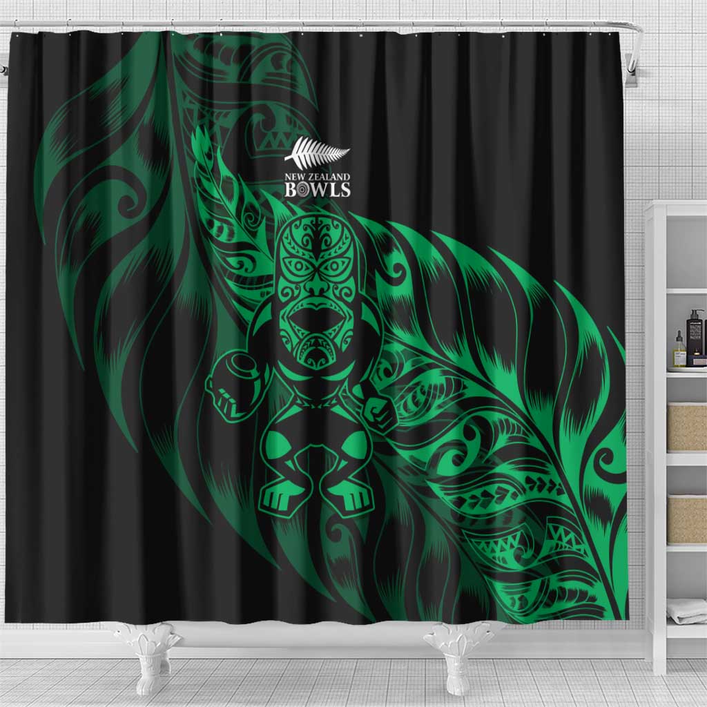 New Zealand Lawn Bowls Shower Curtain Green Maori Warrior Tribal Silver Fern - Aussie Hoodie