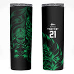 New Zealand Lawn Bowls Custom Skinny Tumbler Green Maori Warrior Tribal Silver Fern - Aussie Hoodie