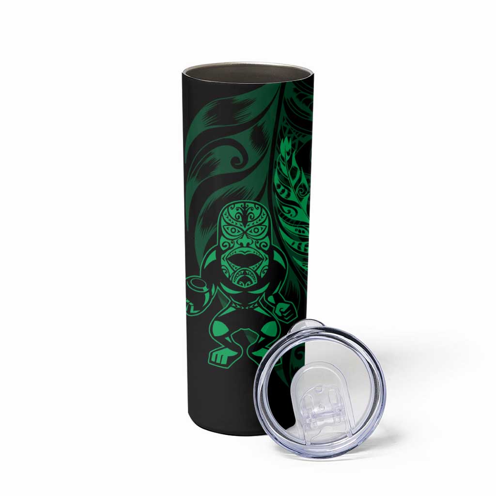 New Zealand Lawn Bowls Custom Skinny Tumbler Green Maori Warrior Tribal Silver Fern - Aussie Hoodie