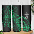 New Zealand Lawn Bowls Custom Skinny Tumbler Green Maori Warrior Tribal Silver Fern - Aussie Hoodie