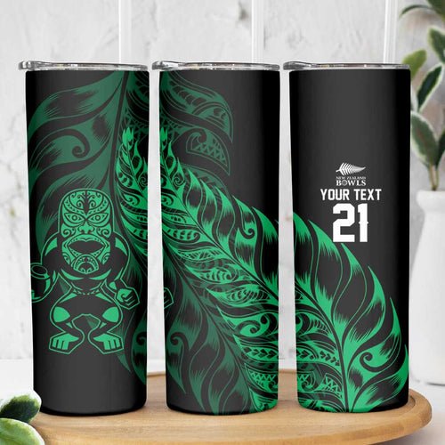 New Zealand Lawn Bowls Custom Skinny Tumbler Green Maori Warrior Tribal Silver Fern - Aussie Hoodie