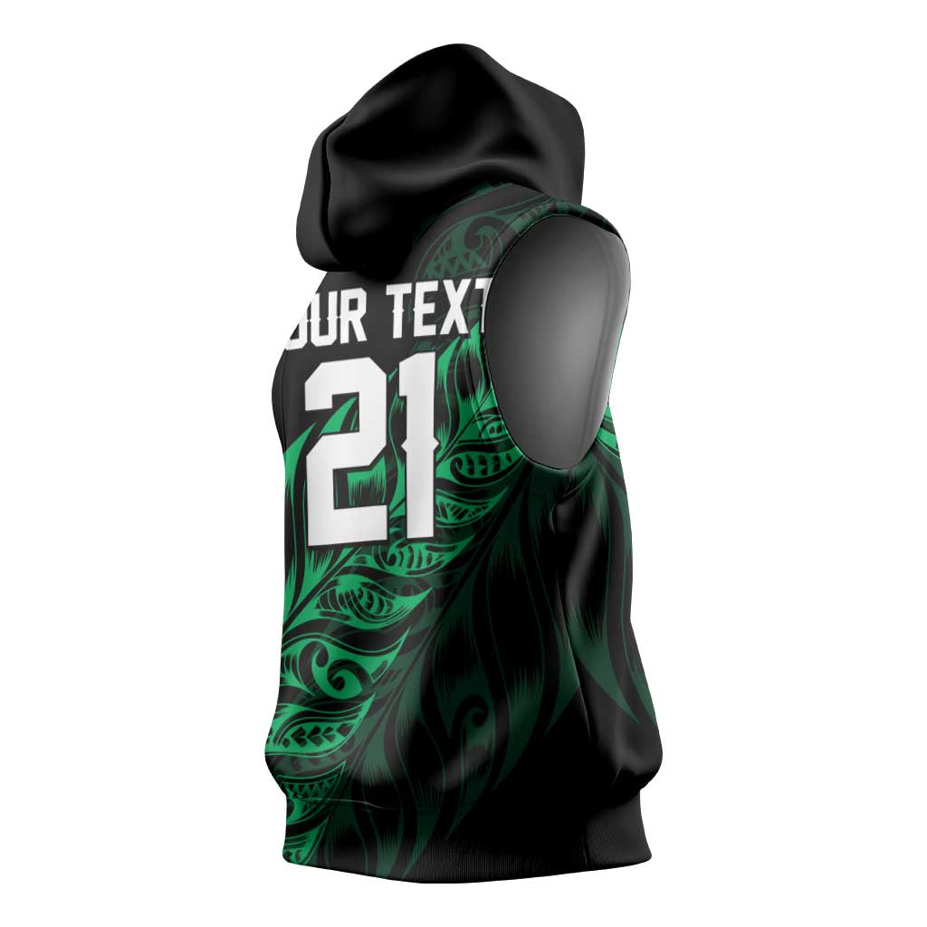 New Zealand Lawn Bowls Custom Sleeveless Hoodie Green Maori Warrior Tribal Silver Fern - Aussie Hoodie