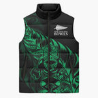 New Zealand Lawn Bowls Custom Sleeveless Puffer Jacket Green Maori Warrior Tribal Silver Fern - Aussie Hoodie