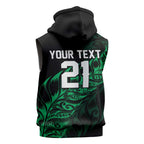 New Zealand Lawn Bowls Custom Sleeveless Zip Hoodie Green Maori Warrior Tribal Silver Fern LT9