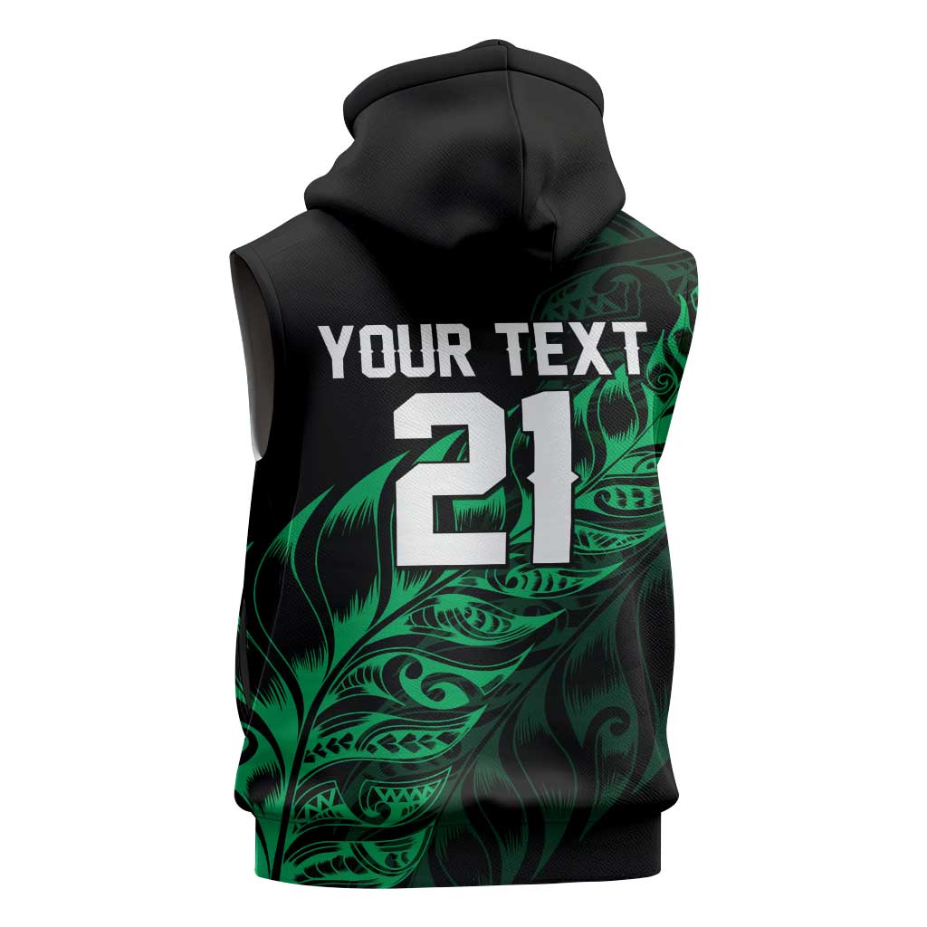 New Zealand Lawn Bowls Custom Sleeveless Zip Hoodie Green Maori Warrior Tribal Silver Fern LT9