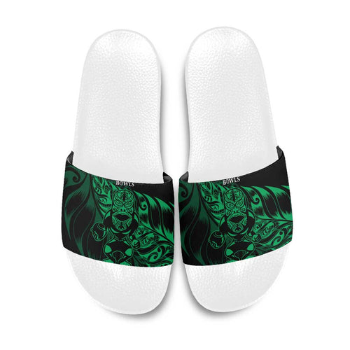 New Zealand Lawn Bowls Slide Sandals Green Maori Warrior Tribal Silver Fern - Aussie Hoodie