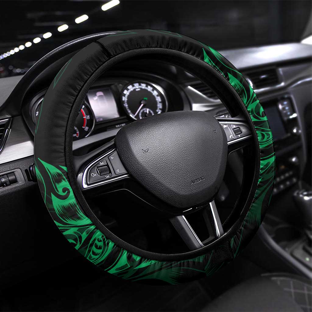 New Zealand Lawn Bowls Steering Wheel Cover Green Maori Warrior Tribal Silver Fern - Aussie Hoodie