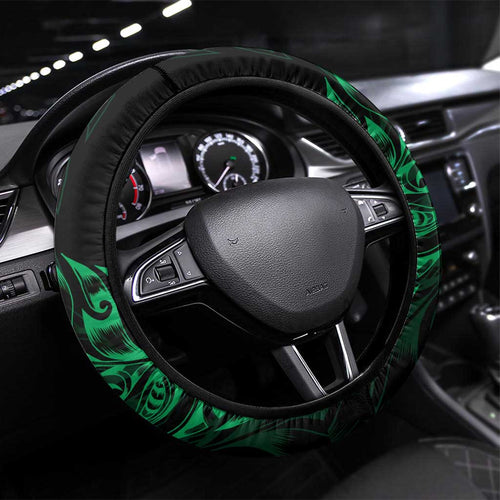 New Zealand Lawn Bowls Steering Wheel Cover Green Maori Warrior Tribal Silver Fern - Aussie Hoodie