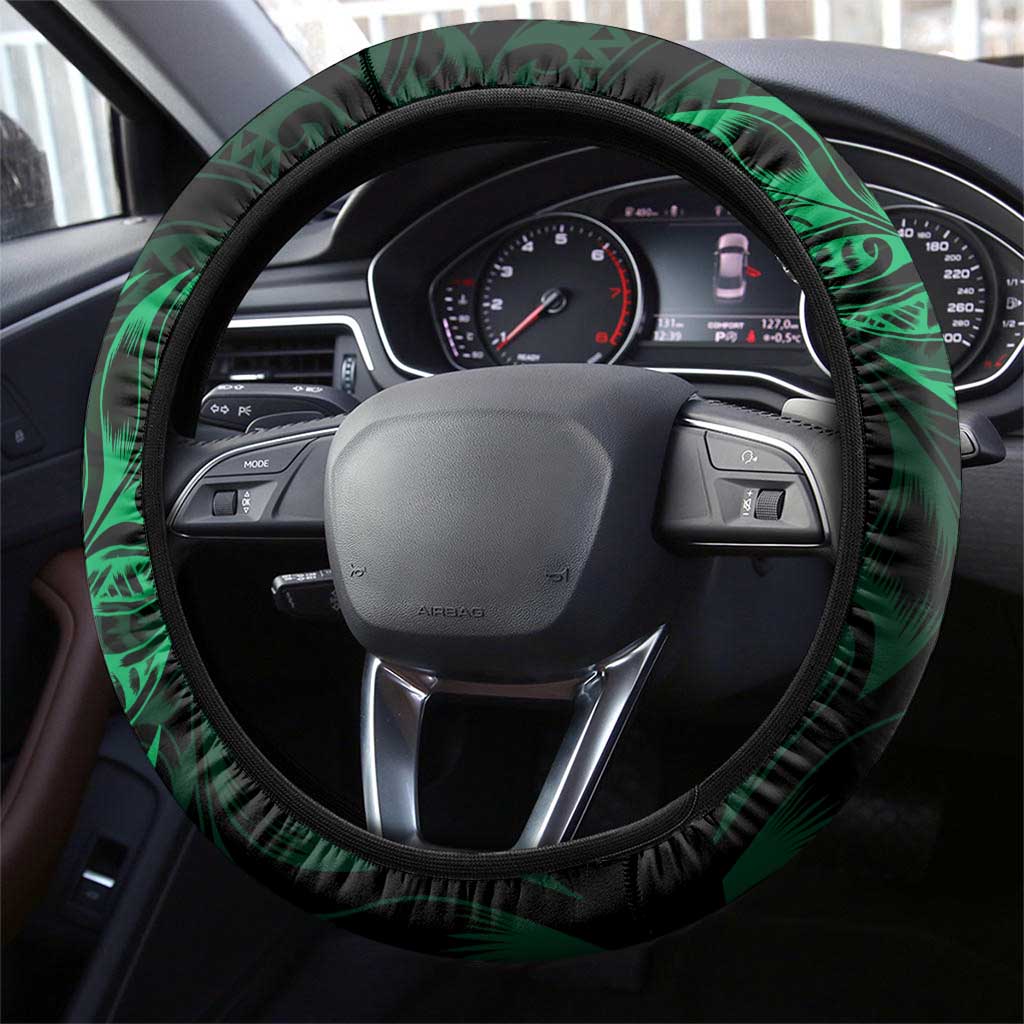 New Zealand Lawn Bowls Steering Wheel Cover Green Maori Warrior Tribal Silver Fern - Aussie Hoodie