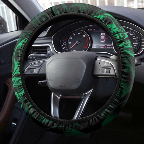 New Zealand Lawn Bowls Steering Wheel Cover Green Maori Warrior Tribal Silver Fern - Aussie Hoodie