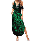 New Zealand Lawn Bowls Custom Summer Maxi Dress Green Maori Warrior Tribal Silver Fern - Aussie Hoodie