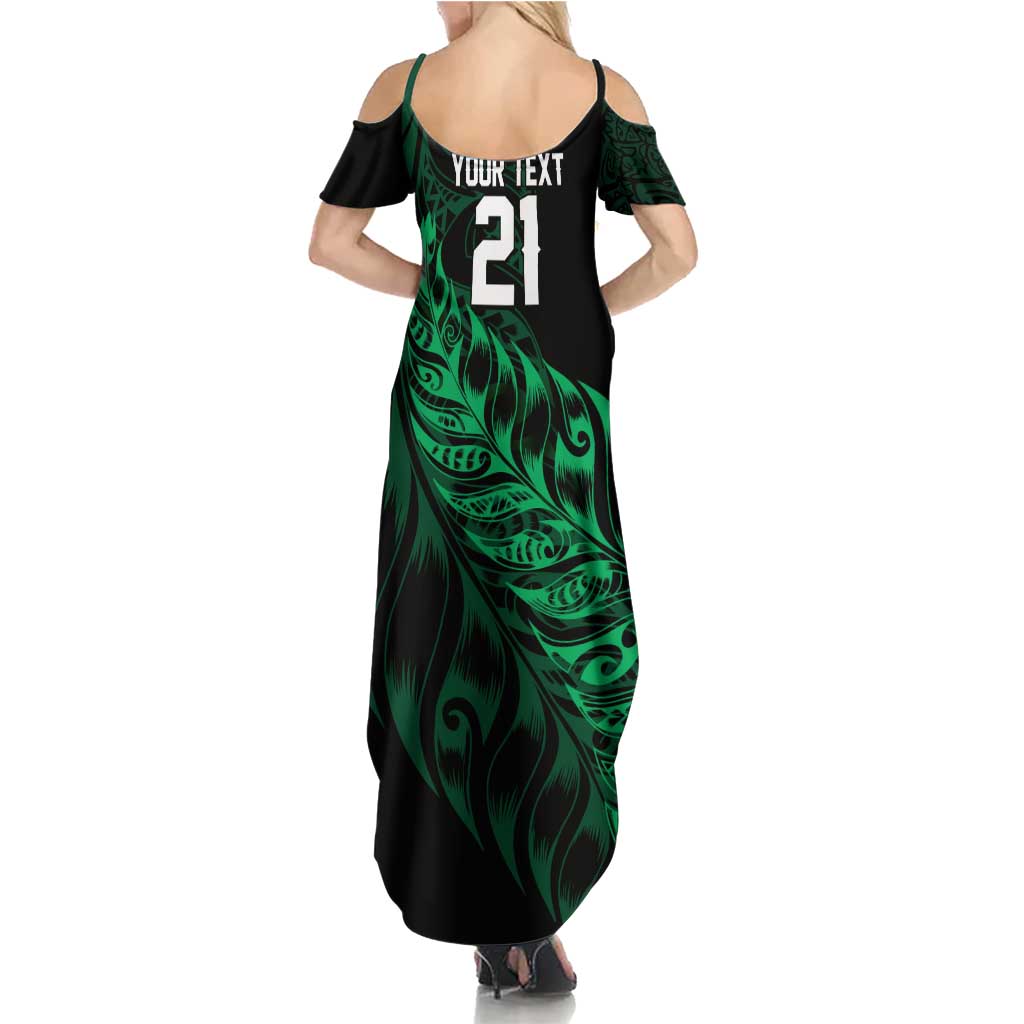 New Zealand Lawn Bowls Custom Summer Maxi Dress Green Maori Warrior Tribal Silver Fern - Aussie Hoodie