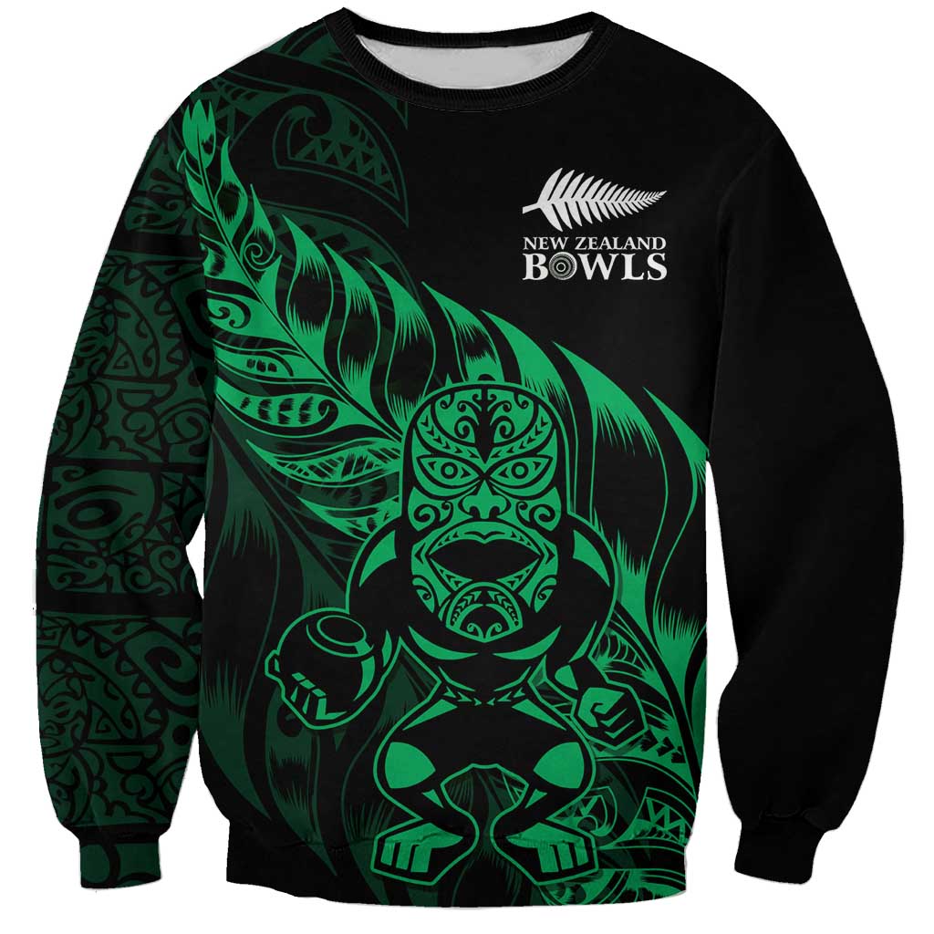 New Zealand Lawn Bowls Custom Sweatshirt Green Maori Warrior Tribal Silver Fern - Aussie Hoodie